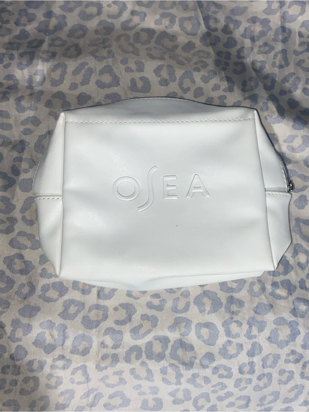 OSEA White Embossed Zip Cosmetic Pouch